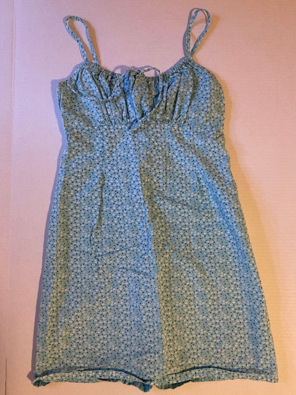 Xhilaration Light Blue Ditsy Floral Tie-Strap Mini Dress S
